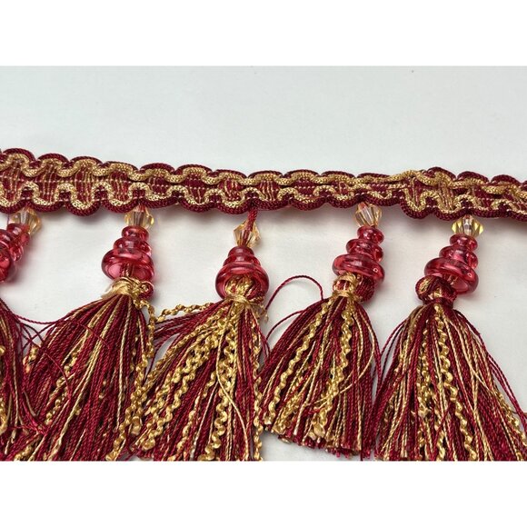 Decorative Red & Gold Tassel Trim 1 yard + 26" Elegant Beaded Accents Vtg - Picture 3 of 12